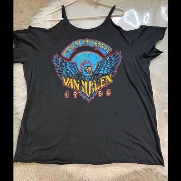 Van Halen 1984 World Tour Woman's Concert Tee‎ Cold Shoulder - Picture 1 of 5
